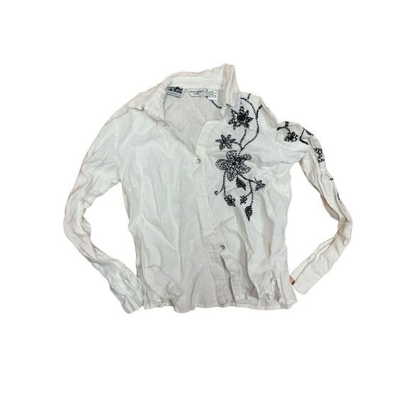 Richard Malcolm Ladies White Embroidered Irish Linen Button-up Blouse Size PM - Picture 2 of 8